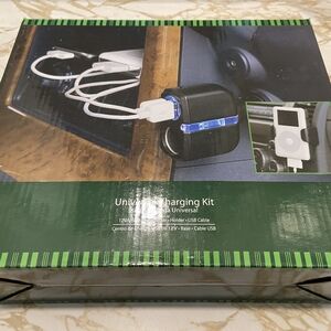 Universal Phone Charger Kit 12V Dual Socket USB Car Charger + Phone Mount/Cable